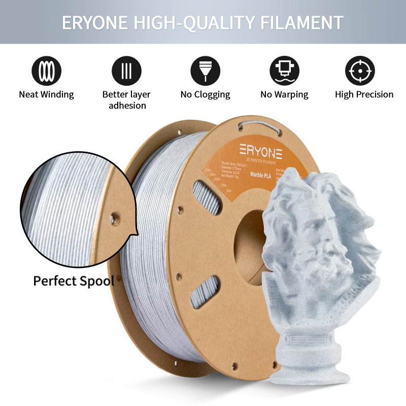 ERYONE Marble PLA Filament 3D Printer Filament 1.75mm +/- 0.03mm Fits for Most FDM 3D Printers, 1KG Cardboard Spool(2.2LBS), Marble - Image 4
